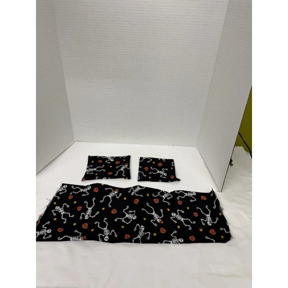 Halloween Cotton Fabric Pieces- Dancing Skeletons & Pumpkins on Black